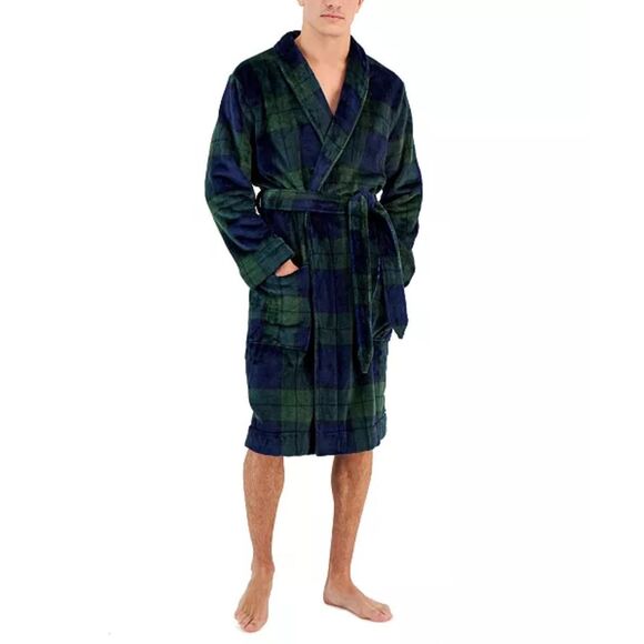 Club Room NWT Plush Pajama Belted Robe Navy/Hunter - Picture 2 of 5